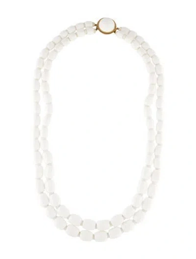 Pre-owned Trifari Bead Double Strand Necklace, 26" In White