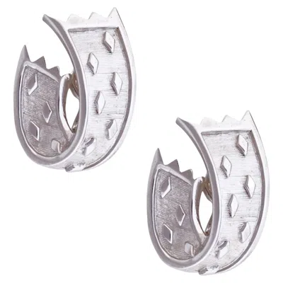 Pre-owned Trifari Brushed Silver Polka Dot Ribbon Earrings By Crown , 1960s In Multi