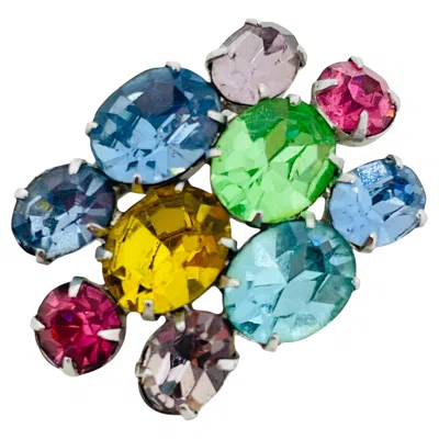 Pre-owned Trifari Coro Signed Vintage Silver Tone Colorful Rhinestones Designer Brooch In Multi