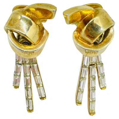 Pre-owned Trifari Crown Alfred Philippe Vintage Signed Gold Tone Rhinestones Clip Earrings In Multi