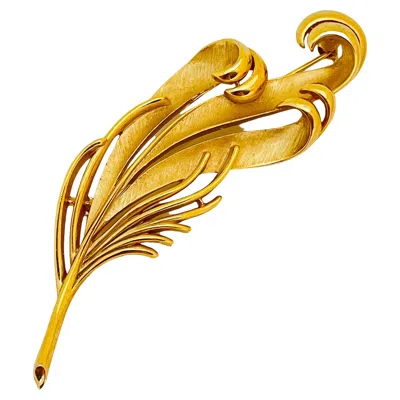Pre-owned Trifari Crown Signed Gold Designer Brooch In Multi
