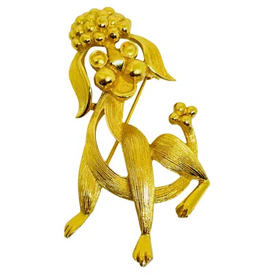 Pre-owned Trifari Crown Signed Gold Tone Dog Figural Pin Brooch In Multi