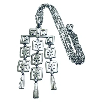Pre-owned Trifari Crown Signed Silver Modernist Vintage Designer Necklace In Multi