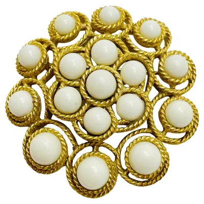 Pre-owned Trifari Crown Signed Vintage Gold Designer Brooch In Multi