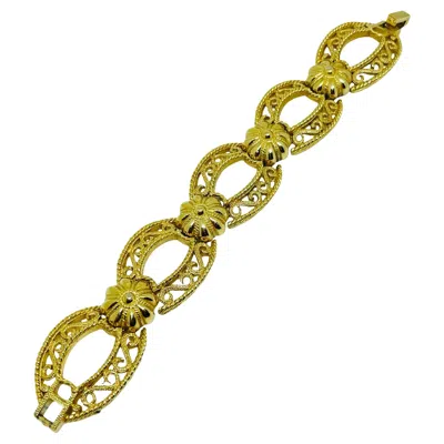 Pre-owned Trifari Crown Signed Vintage Gold Tone Designer Bracelet In Multi