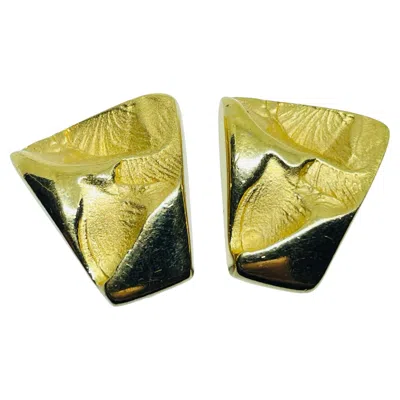 Pre-owned Trifari Crown Signed Vintage Gold Tone Designer Clip On Earrings In Multi