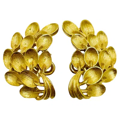Pre-owned Trifari Crown Signed Vintage Gold Tone Designer Clip On Earrings In Multi