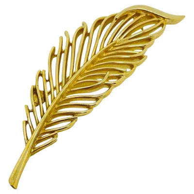 Pre-owned Trifari Crown Signed Vintage Gold Tone Leaf Designer Brooch In Multi