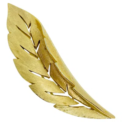 Pre-owned Trifari Crown Signed Vintage Gold Tone Leaf Designer Brooch In Multiple