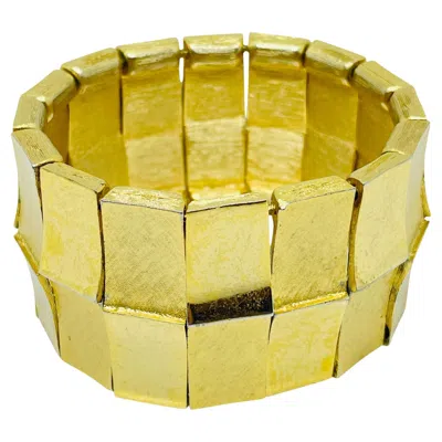Pre-owned Trifari Crown Signed Vintage Gold Tone Massive Stretch Designer Link Bracelet In Multi