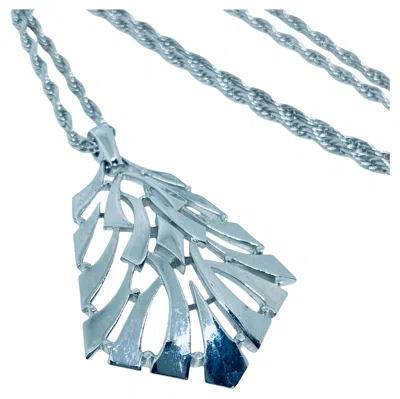 Pre-owned Trifari Crown Signed Vintage Silver Tone Designer Chain Pendant Necklace In Multi