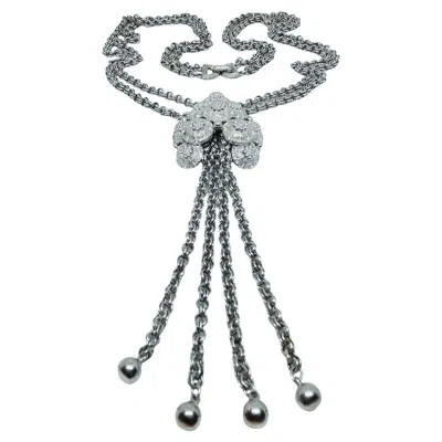 Pre-owned Trifari Crown Signed Vintage Silver Tone Pendant Chain Designer Necklace In Multi
