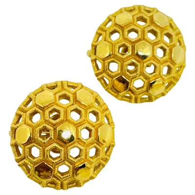 Pre-owned Trifari Crown Vintage Signed Gold Tone Geometric Designer Clip On Earrings In Multi