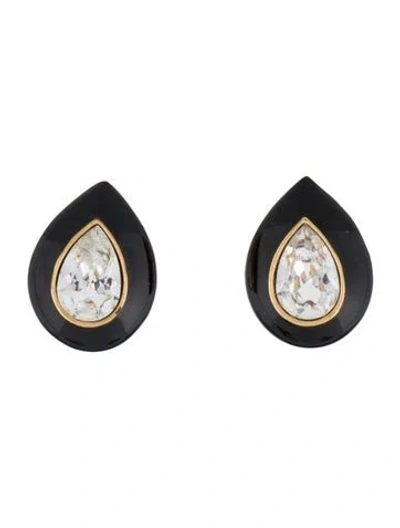 Pre-owned Trifari Crystal & Enamel Clip On Earrings In Black