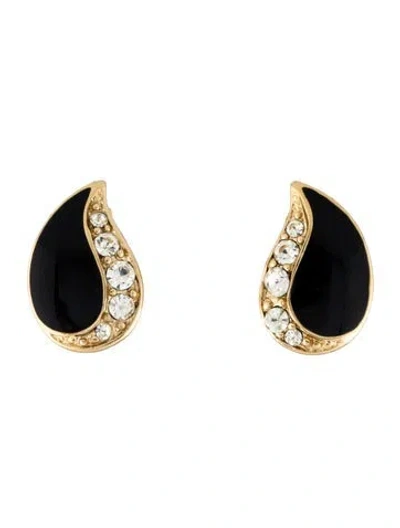 Pre-owned Trifari Crystal & Enamel Clip-on Stud Earrings In Black