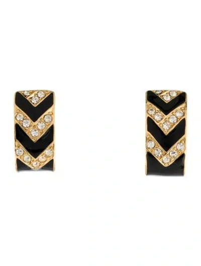 Pre-owned Trifari Crystal & Enamel Drop Earrings In Black