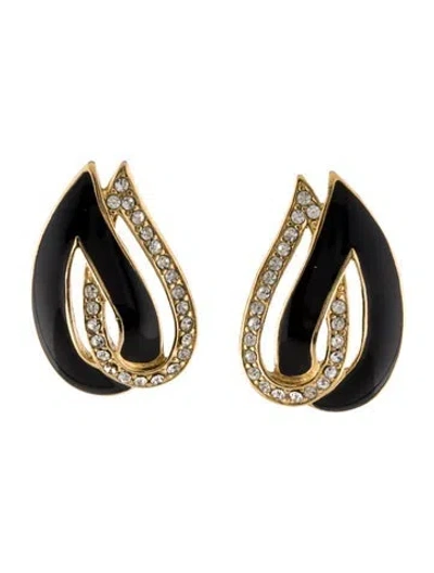 Pre-owned Trifari Crystal & Enamel Stud Earrings In Black