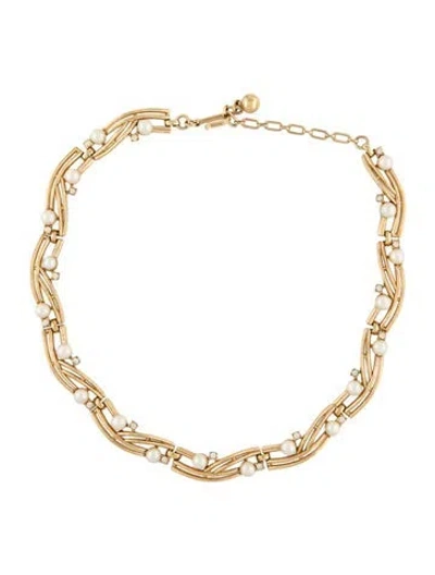Pre-owned Trifari Crystal & Faux Pearl Collar Necklace, 16" In Multicolor