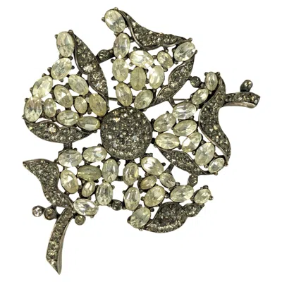 Pre-owned Trifari Crystal And Smoke Flower Brooch In Black