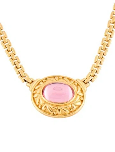 Pre-owned Trifari Crystal Cabochon Pendant Necklace, 16" In Pink