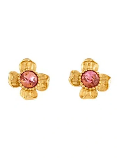 Pre-owned Trifari Crystal Flower Stud Earrings In Pink