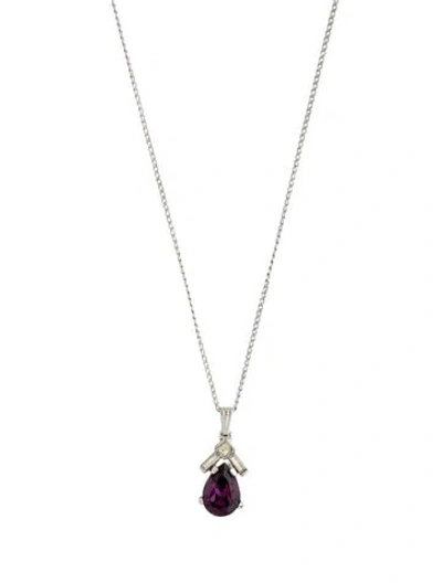 Pre-owned Trifari Crystal Pendant Necklace, 15.75" In Clear/purple