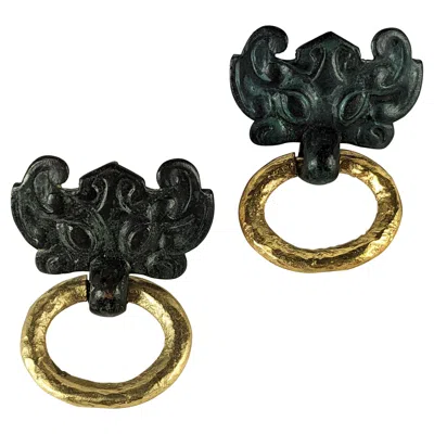 Pre-owned Trifari Diane Love For  Ancient Chinese Motif Earrings In Multi