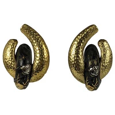 Pre-owned Trifari Diane Love For  Shakudo Style Earrings In Multi
