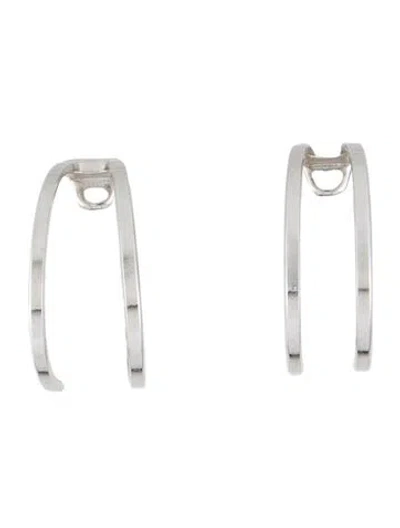 Pre-owned Trifari Double Hoop Clip-on Earrings In Silver
