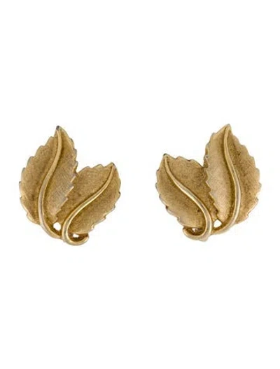 Pre-owned Trifari Double Leaf Clip-on Earrings In Multi