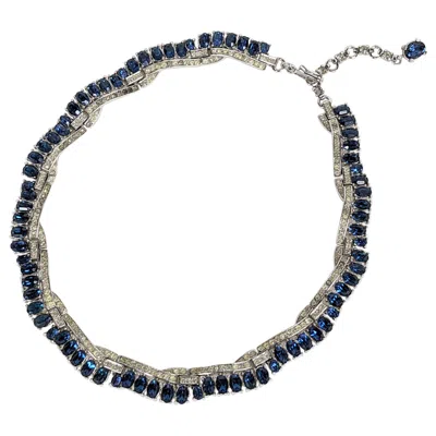 Pre-owned Trifari Elegant  Pave And Sapphire Crystal Necklace In Blue