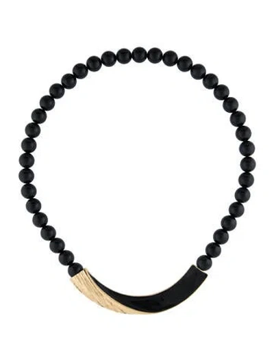 Pre-owned Trifari Enamel & Bead Strand Collar Necklace, 18" In Black