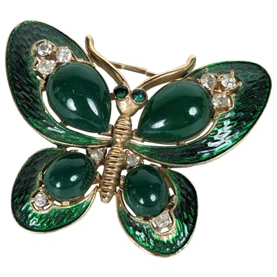 Pre-owned Trifari Enamel And Jeweled Butterfly Brooch In Multi