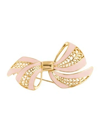 Pre-owned Trifari Enamel Bow Brooch In Pink