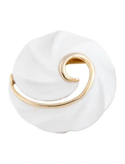 Pre-owned Trifari Enamel Circular Brooch Pin In Gold/white