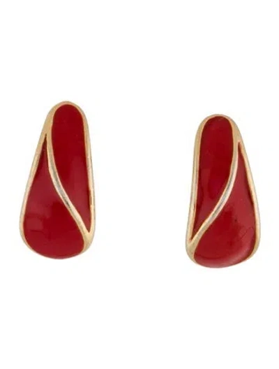 Pre-owned Trifari Enamel Clip On Earrings In Red