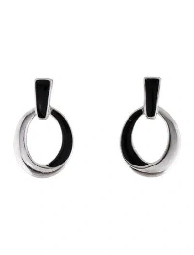 Pre-owned Trifari Enamel Clip-on Drop Earrings In Black