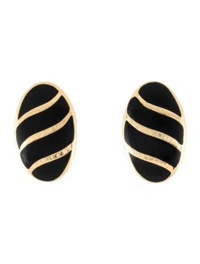 Pre-owned Trifari Enamel Clip-on Earrings In Black