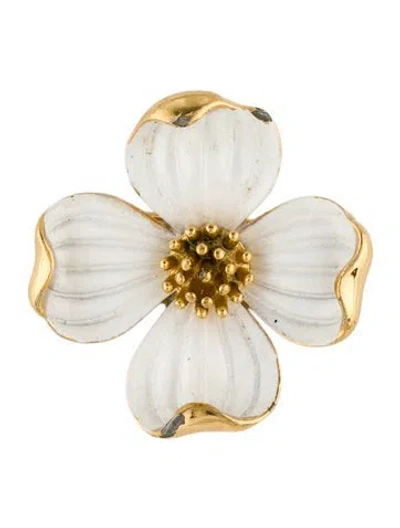 Pre-owned Trifari Enamel Dogwood Flower Brooch In Multicolor