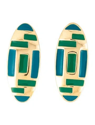 Pre-owned Trifari Enamel Drop Earrings In Blue/green