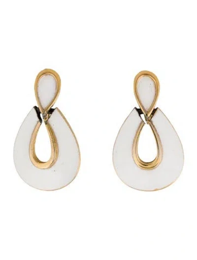 Pre-owned Trifari Enamel Drop Earrings In White