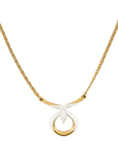 Pre-owned Trifari Enamel Pendant Necklace, 15" In White