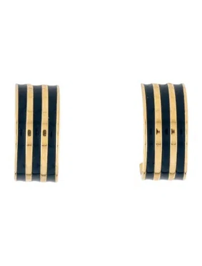 Pre-owned Trifari Enamel Striped Hoop Clip-on Earrings In Multicolor