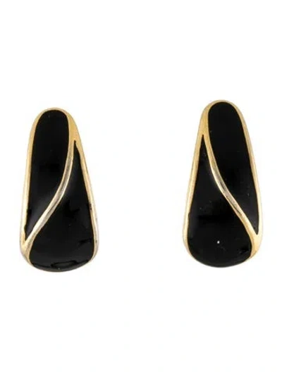 Pre-owned Trifari Enamel Stud Earrings In Black