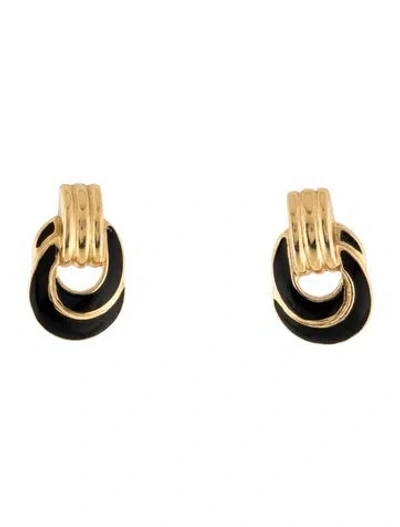 Pre-owned Trifari Enamel Stud Earrings In Black