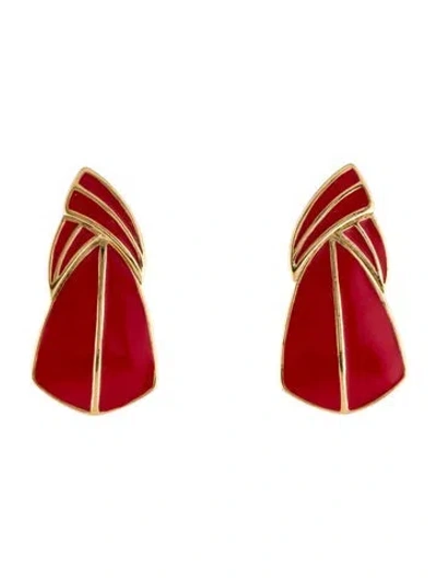 Pre-owned Trifari Enamel Stud Earrings In Red