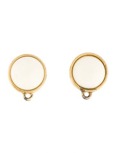 Pre-owned Trifari Enamel Stud Earrings In White
