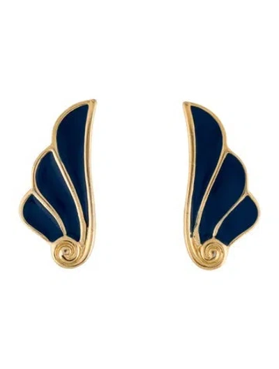 Pre-owned Trifari Enamel Wing Clip-on Earrings In Blue