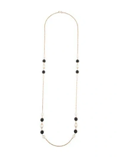 Pre-owned Trifari Faux Pearl & Bead Station Necklace, 45" In Black