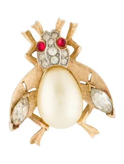 Pre-owned Trifari Faux Pearl & Crystal Brooch